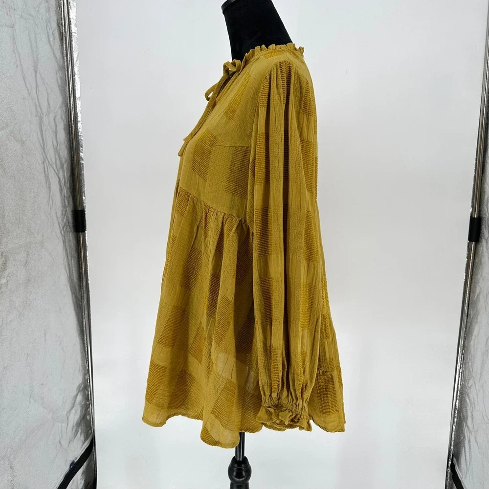 Umgee Mustard Yellow Checker Tunic Top - Picture 5 of 9